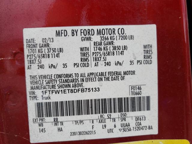 Photo 10 from auction – 2013 FORD F150 SUPER with VIN 1FTFW1ET8DFB75133