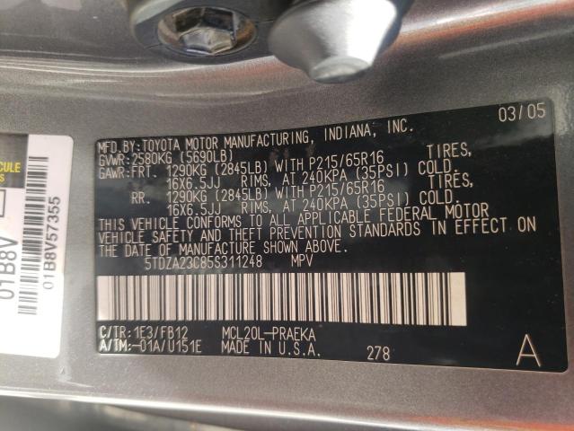 Photo 10 from auction – 2005 TOYOTA SIENNA CE with VIN 5TDZA23C85S311248