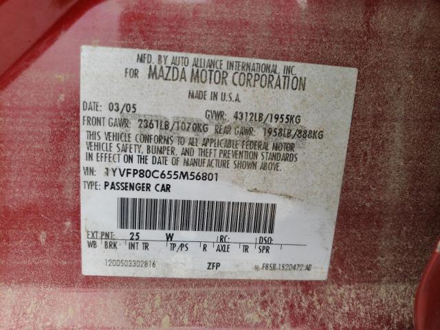 Photo 10 from auction – 2005 MAZDA 6 I with VIN 1YVFP80C655M56801