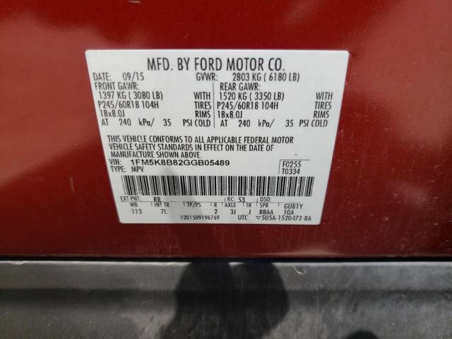 Photo 10 from auction – 2016 FORD EXPLORER with VIN 1FM5K8B82GGB05489