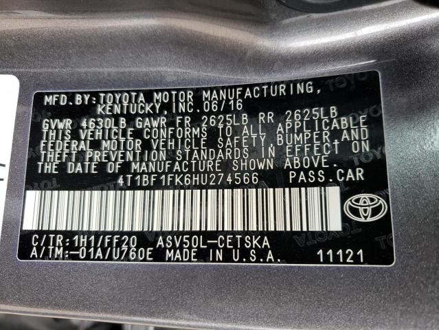 Photo 10 from auction – 2017 TOYOTA CAMRY LE with VIN 4T1BF1FK6HU274566