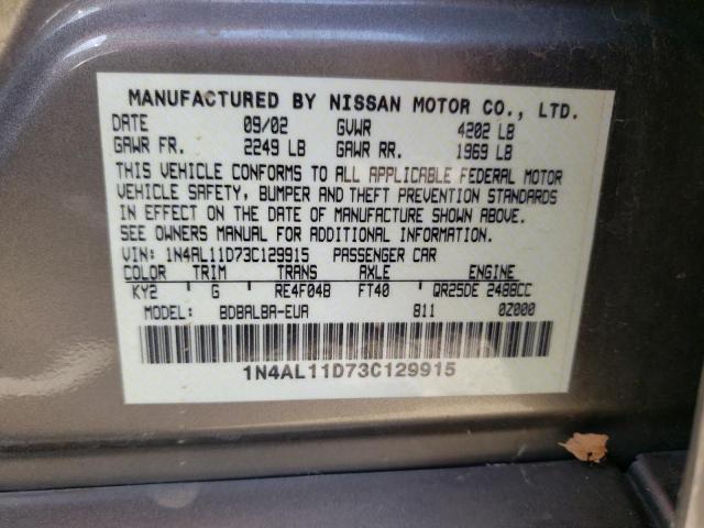 Photo 10 from auction – 2003 NISSAN ALTIMA BAS with VIN 1N4AL11D73C129915