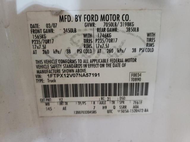 Photo 10 from auction – 2007 FORD F150 with VIN 1FTPX12V07NA57191