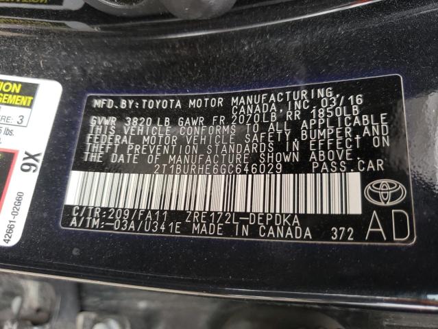 Photo 10 from auction – 2016 TOYOTA COROLLA L with VIN 2T1BURHE6GC646029