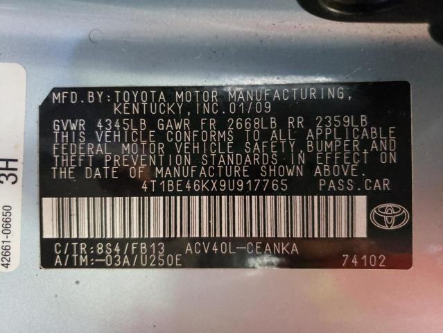 Photo 10 from auction – 2009 TOYOTA CAMRY BASE with VIN 4T1BE46KX9U917765