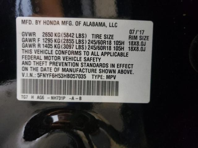 Photo 10 from auction – 2017 HONDA PILOT EXL with VIN 5FNYF6H53HB057035