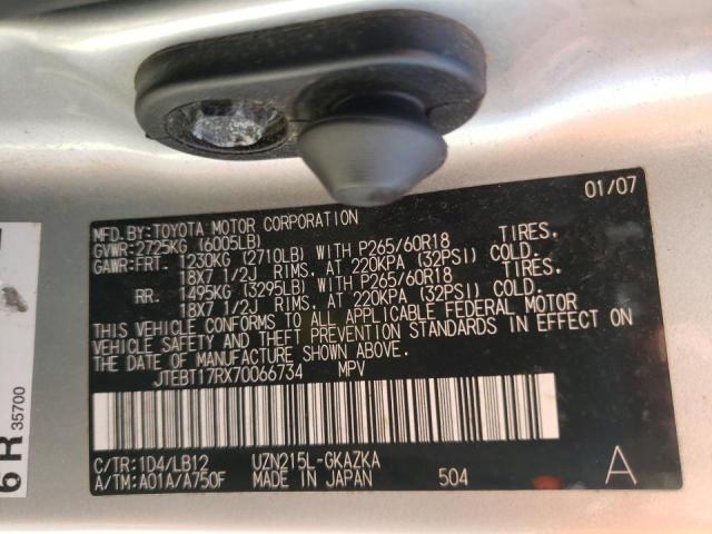 Photo 10 from auction – 2007 TOYOTA 4RUNNER LI with VIN JTEBT17RX70066734