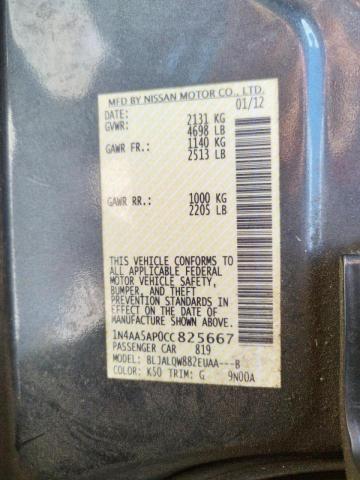 Photo 10 from auction – 2012 NISSAN MAXIMA S with VIN 1N4AA5AP0CC825667