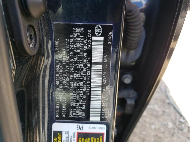 Photo 10 from auction – 2012 TOYOTA CAMRY BASE with VIN 4T4BF1FK7CR230994