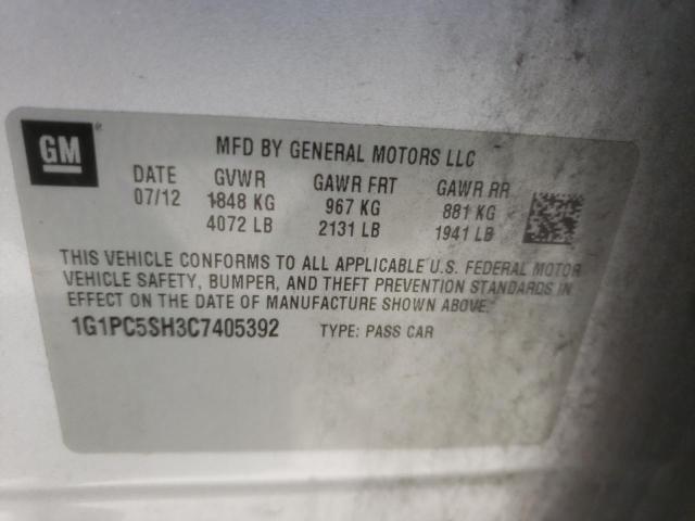 Photo 10 from auction – 2012 CHEVROLET CRUZE LS with VIN 1G1PC5SH3C7405392