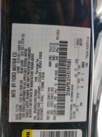 Photo 10 from auction – 2015 FORD FUSION SE with VIN 3FA6P0LU5FR199081