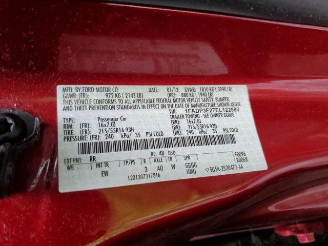 Photo 10 from auction – 2014 FORD FOCUS SE with VIN 1FADP3F27EL122583