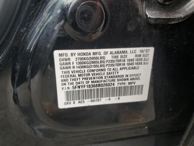 Photo 10 from auction – 2008 HONDA PILOT SE with VIN 5FNYF18368B026024