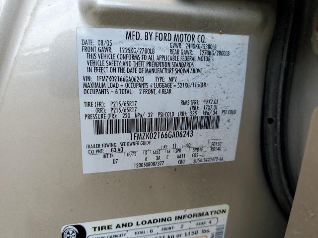 Photo 10 from auction – 2006 FORD FREESTYLE with VIN 1FMZK02166GA06243