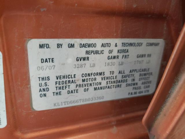 Photo 10 from auction – 2008 CHEVROLET AVEO BASE with VIN KL1TD66678B033360