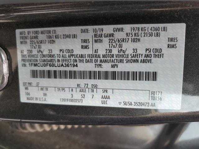 Photo 10 from auction – 2020 FORD ESCAPE S with VIN 1FMCU0F60LUA36194