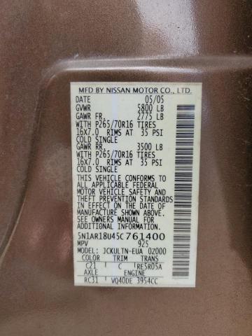 Photo 10 from auction – 2005 NISSAN PATHFINDER with VIN 5N1AR18U45C761400