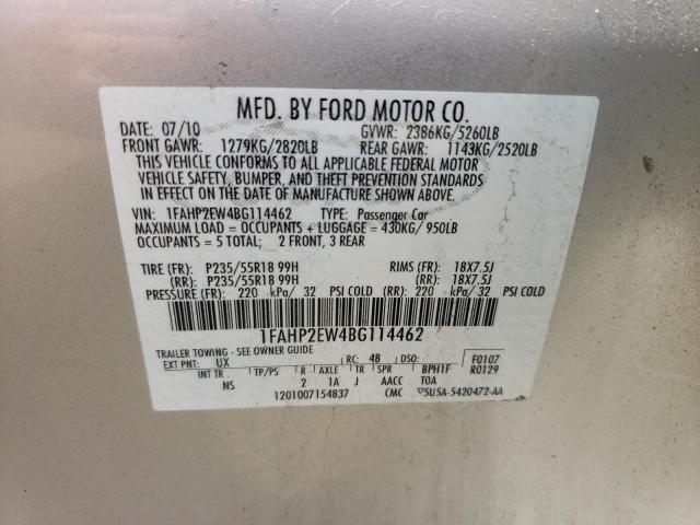 Photo 10 from auction – 2011 FORD TAURUS SEL with VIN 1FAHP2EW4BG114462