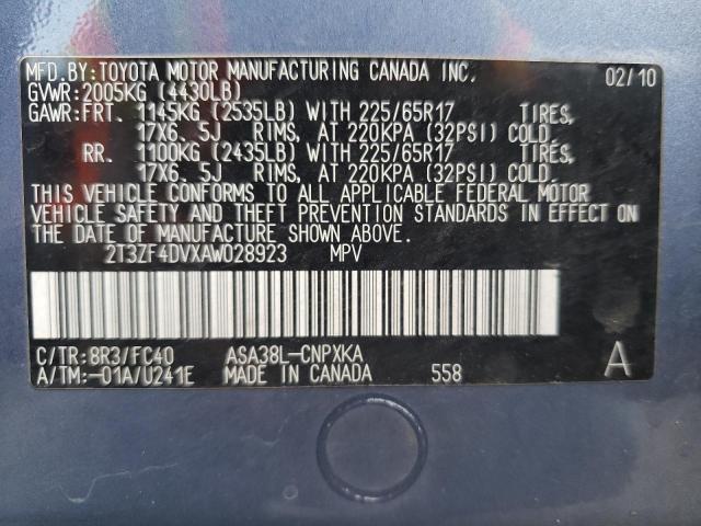 Photo 10 from auction – 2010 TOYOTA RAV4 with VIN 2T3ZF4DVXAW028923
