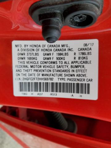 Photo 10 from auction – 2017 HONDA CIVIC EX with VIN 2HGFC2F72HH569782