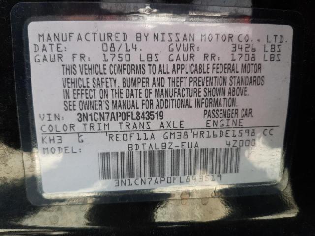 Photo 10 from auction – 2015 NISSAN VERSA S with VIN 3N1CN7AP0FL843519
