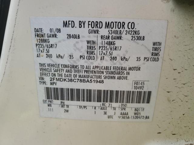 Photo 10 from auction – 2008 FORD EDGE SEL with VIN 2FMDK38C78BA51948