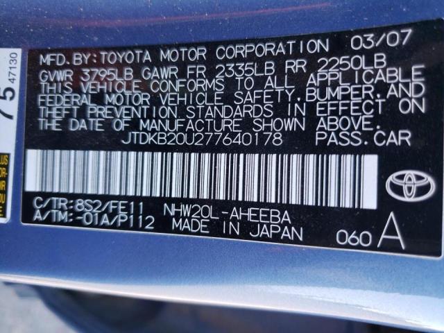 Photo 10 from auction – 2007 TOYOTA PRIUS with VIN JTDKB20U277640178