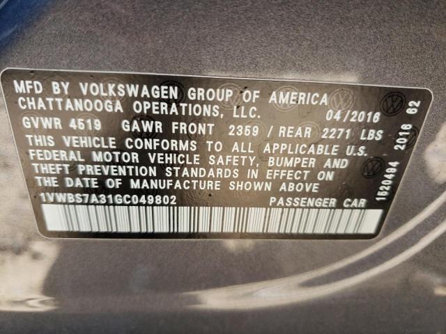 Photo 10 from auction – 2016 VOLKSWAGEN PASSAT SE with VIN 1VWBS7A31GC049802