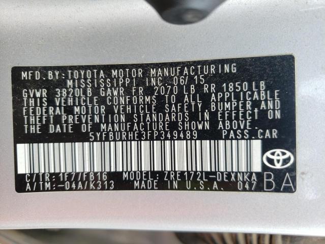Photo 10 from auction – 2015 TOYOTA COROLLA L with VIN 5YFBURHE3FP349489