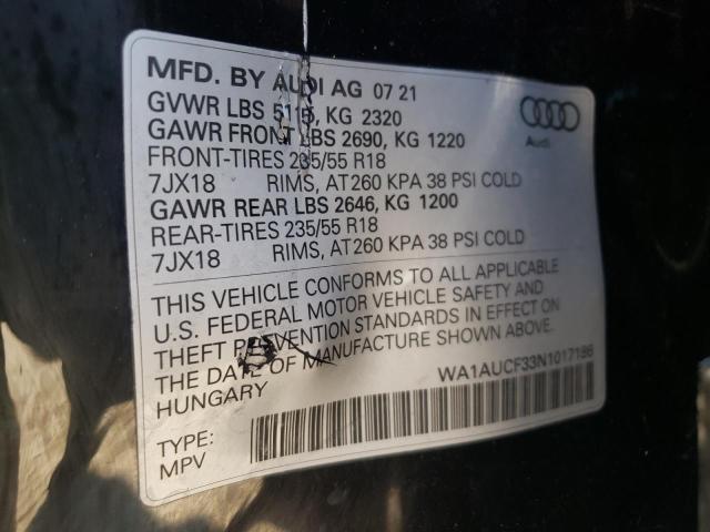 Photo 10 from auction – 2022 AUDI Q3 PREMIUM with VIN WA1AUCF33N1017186