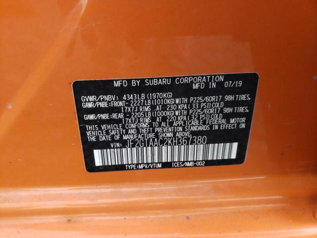Photo 10 from auction – 2019 SUBARU CROSSTREK with VIN JF2GTAAC2KH367380
