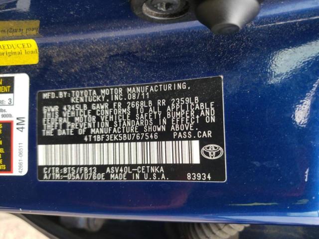 Фото 10 с аукциона – 2011 TOYOTA CAMRY BASE с VIN 4T1BF3EK5BU767546
