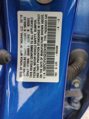 Photo 10 from auction – 2016 HONDA CIVIC EX with VIN 19XFC1F41GE224106