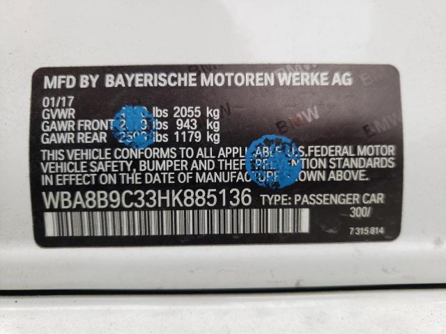 Photo 10 from auction – 2017 BMW 330 I with VIN WBA8B9C33HK885136