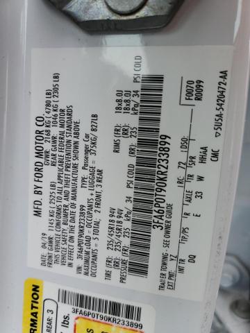 Photo 10 from auction – 2019 FORD FUSION SE with VIN 3FA6P0T90KR233899