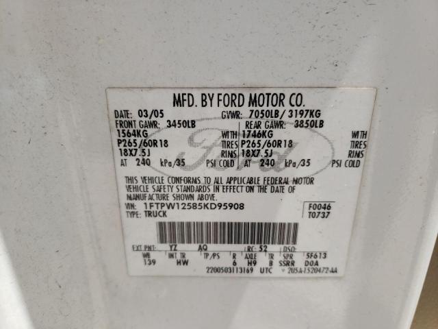 Photo 10 from auction – 2005 FORD F150 SUPER with VIN 1FTPW12585KD95908