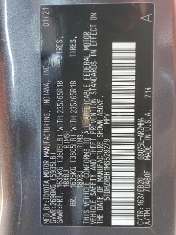 Photo 10 from auction – 2021 TOYOTA HIGHLANDER with VIN 5TDHZRBH1MS529279