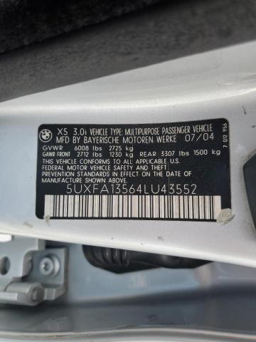 Photo 10 from auction – 2004 BMW X5 3.0I with VIN 5UXFA13564LU43552