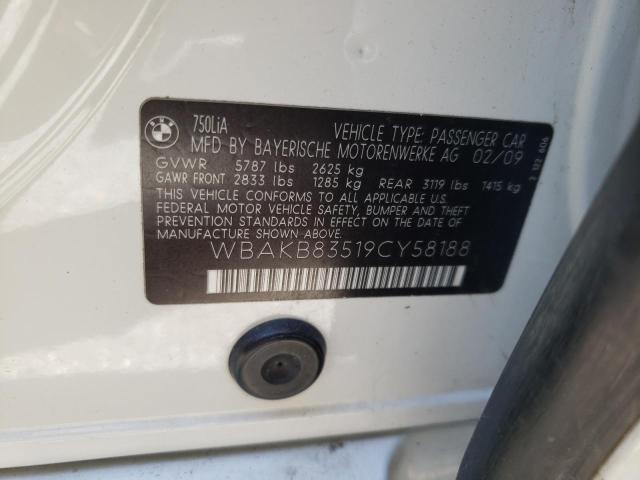 Photo 10 from auction – 2009 BMW 750 LI with VIN WBAKB83519CY58188