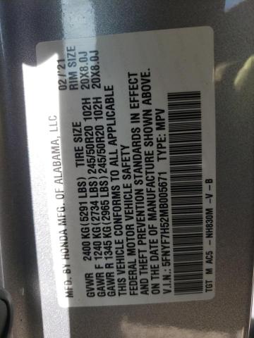 Photo 10 from auction – 2021 HONDA PASSPORT E with VIN 5FNYF7H52MB005671