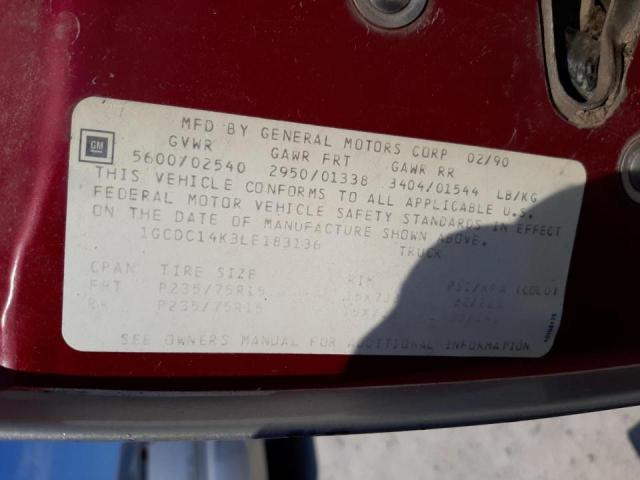 Photo 10 from auction – 1990 CHEVROLET GMT-400 C1 with VIN 1GCDC14K3LE183136