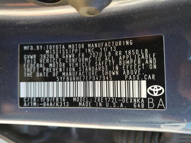 Photo 10 from auction – 2014 TOYOTA COROLLA L with VIN 5YFBURHE7EP047945