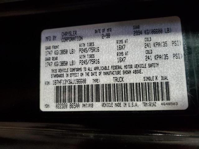 Photo 10 from auction – 1998 DODGE RAM 1500 with VIN 1B7HF13Y3WJ196608