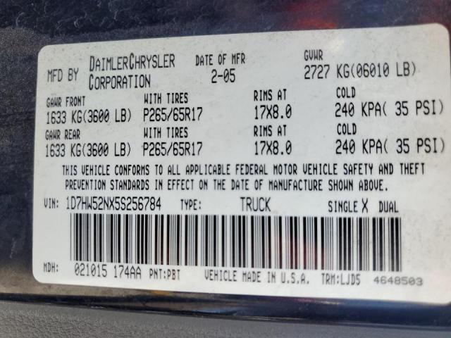 Photo 10 from auction – 2005 DODGE DAKOTA LAR with VIN 1D7HW52NX5S256784
