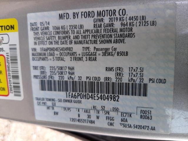 Photo 10 from auction – 2014 FORD FUSION SE with VIN 1FA6P0HD4E5404982