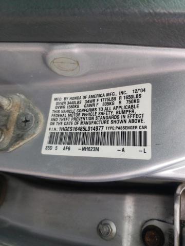 Photo 10 from auction – 2005 HONDA CIVIC DX with VIN 1HGES16485L014977