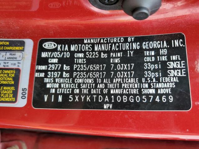Photo 10 from auction – 2011 KIA SORENTO BA with VIN 5XYKTDA10BG057469