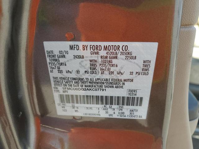 Photo 10 from auction – 2010 FORD ESCAPE XLT with VIN 1FMCU0DG2AKC07791