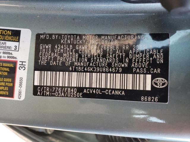 Photo 10 from auction – 2009 TOYOTA CAMRY BASE with VIN 4T1BE46K39U864679