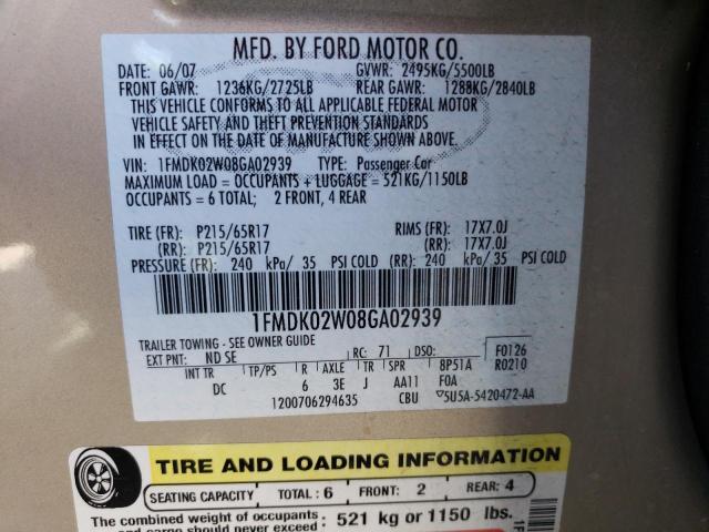 Photo 10 from auction – 2008 FORD TAURUS X S with VIN 1FMDK02W08GA02939